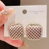 Pendientes de Tela de Aguja de Plata Incrustados con Diamantes y Circonitas Cuadrados Geométricos Estampado de Leopardo Atmósfera Otoño e Invierno Retro Nicho Pendientes de Alta Gama