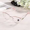 Nuevo Estilo de Celebridad de Internet Montura de Gafas de Lente Transparente Metal Retro Gafas Anti-Luz Azul Estilo Ojo de Gato Rostro Liso Gafas Fotocromáticas