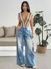 Mono Sexy Hottie de Rayas Bordadas Coloridas de Nuevo Estilo Primavera y Verano 2026 Mono sin Mangas de Venta Caliente Europea y Americana para Mujeres