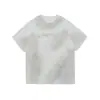 Camisa de manga corta con estampado de letras y efecto desgastado, estilo retro de moda urbana americana Rumei, para hombres y mujeres, holgada y versátil para el verano, adecuada para parejas