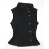 Cardigan de Botão Único Estilo Europeu e Americano, Colete Pulôver Sem Manga de Gola Alta, Top Base Slim-Fit de Cor Sólida para Verão Gótico, Ajuste na Cintura