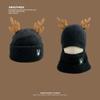 Gorro rojo navideño con astas para mujer, cálido gorro de lana gruesa con bufanda de invierno y protección para los oídos, gorro de punto resistente al frío.