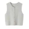 Roupas femininas transfronteiriças 2026 Moda europeia e americana casual colete de tricô sem mangas com botões e decote V C526985