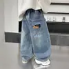 Calças Jeans Masculinas de Primavera e Outono com Barra Curva Estilo Coreano Bonitas Largas Casuais Calças Longas Estilosas para Bebê Comércio Exterior
