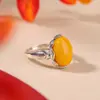 Yuebao Jewelry Ámbar Plata de Ley S925 Flor de Loto Forma de Huevo Nuevo Estilo Chino Tendencia Nacional Étnico Retro Anillo de Plata Fábrica Personalización
