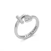 Artículo de Venta Caliente Transfronterizo El Amor Verdadero Espera Anillo de Cobre con Forma de Corazón y Cruz con Diamantes, Anillo Abierto Ajustable Regalo