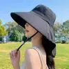 Chapéu de Proteção Solar com Aba Larga, Chapéu de Sol de Verão, Xale Feminino Fashion, Chapéu de Sol com Proteção de Pescoço Integrada à Prova de Vento e Proteção UV