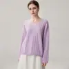 Suéter de cachemira con cuello en V para mujer, nuevo estilo otoño/invierno, con detalles de punto trenzado en toda la prenda, color liso y diseño simple y minimalista, perfecto como capa base o jersey
