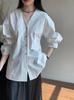 Taochuan Design Simples de Alta Qualidade Decote V Cor Pura Camisa Feminina 25 Primavera Silhueta Manga Top Camisa 2689