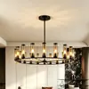 Lámpara de araña circular moderna y minimalista para sala de estar con pantalla cilíndrica de vidrio marrón, iluminación hecha a medida para villas dúplex