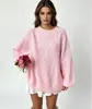Suéter pullover de punto grueso con cuello redondo, patrón de rombos texturizado, talla grande, corte holgado, color liso, nuevo estilo otoño e invierno 2026, transfronterizo europeo y americano, para mujer