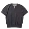 Camiseta de punto de manga corta estilo falso dos piezas americano para hombres y mujeres, estilo vintage old money, camiseta casual holgada de moda con cuello en V