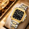 2026 Novo Modelo Quadrado Patek Moda Calendário Pulseira de Aço Masculino Negócios Transfronteiriço Cronógrafo Moda À Prova D'água Relógio de Quartzo
