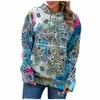 Top Estampado Estilo Bohemio Personalizado de Venta Caliente Transfronterizo Sudadera con Capucha Forrada de Felpa Moda Europea y Americana para Mujer