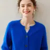 Cardigan de punto para mujer estilo coreano, cuello redondo, simple, color liso, engrosado, cuatro botones, holgado, casual, otoño e invierno, cachemir