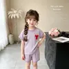 Conjunto Europeo y Americano de Verano para Niñas Conjunto de Camiseta a Rayas Top con Lazo Pantalones Cortos Conjunto Sencillo de Dos Piezas de Manga Corta para Niños