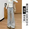 Calça Esportiva Flare Cinza Estilo Americano para Mulheres, Nova Coleção Primavera e Outono 2025, Cintura Alta Solta Flare Calça de Moletom, Estilo Casual Japonês e Coreano