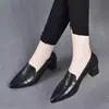 Zapatos bajos populares para mujer para madres, nuevo modelo de otoño 2026, cómodos y versátiles, tacón grueso, punta fina, tacón medio, suela blanda, zapatos de piel para mujer