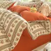 Conjunto Minimalista de Quatro Peças Classe A Estilo Ins Roupa de Cama Doméstica Lençol Capa de Edredom Algodão Lavado Gaze de Camada Dupla Capa de Colcha Roupa de Cama Jdzt