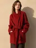 Casaco de Lã Heying Outono/Inverno 2026 Casual Curto de Lã Gola Alta Casaco Petite Feminino Casaco de Tencel para Mulheres