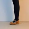 Zapatos Mary Jane Retro Suaves y Sencillos de Una Correa para Mujer con Aumento Interno de Altura, Punta Cuadrada y Zapatos Planos Estilo Ballet Forrados de Felpa