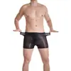 Roupa Íntima Masculina Qinghe de Seda Brilhante com Bolsa Vertical, Boxer Transparente Sexy, Tamanho Grande, Sem Elástico na Cintura, Alta Elasticidade, Calça Justa