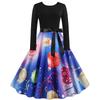 1130# Real shot spot Amazon retro Hepburn estilo Natal impressão costura manga comprida grande vestido balanço