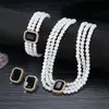 Colar Europeu e Americano Transfronteiriço Francês Retrô Elegante Levemente Luxuoso Curto de Pérolas Artificiais Conjunto de Joias Personalizado de Pérolas Artificiais em Camadas