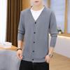 Otoño nuevo cárdigan de punto fino para hombre con cuello en V y color sólido, moda juvenil, suéter casual, abrigo al por mayor