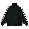 Estilo americano Retro Sports Three Bar Cardigan Collar Sweater para homens e mulheres outono fino solto preguiçoso chique casal jaqueta