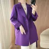 Novedad Otoño e Invierno de Longitud Media Sencillo Color Puro Doble Cara 100% Lana Pura Ropa Exterior Cuello de Solapa Elegante Ajustado Ropa Exterior