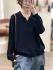 Nueva colección otoño e invierno 2026: Suéter de punto de color liso, corte holgado, manga larga con cuello tipo polo, perfecto como capa base para mujer