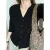 Cárdigan de Punto para Mujer 2026 Primavera y Otoño en Rosa Suave, Cuello en V, Juvenil, Delgado, Corto, Holgado, Suéter de Moda