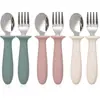 Cuchara y tenedor infantiles de acero inoxidable con mango de silicona para niños pequeños