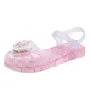 Sandálias de Menina Verão Princesa Sapatos de Gelatina Baotou Velcro Sapatos de Praia Amor Bebê Fundo Macio Sapatos de Cristal Novo