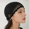 Tocado Elegante de Perlas y Borlas con Lentejuelas para Mujer, Sombrero de Punto Tejido Estilo Étnico Retro Bohemio Hueco