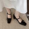 Zapatos Mary Jane de Piel de Oveja Francesa de Tacón Alto Grueso sin Drop Primavera 2025 con Hebilla Metálica Zapatos Individuales de Cuero con Hebilla de Cuero para Mujer