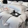 Conjunto de Quatro Peças de Algodão de Fibra Longa Acetinado de Cor Sólida de Luxo de Alta Qualidade, Capa de Edredom 100% Algodão, Lençol, Lençol com Elástico, Roupa de Cama