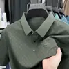 Nueva Camiseta de Manga Corta de Seda Helada para Hombre de Verano, Casual de Negocios, Elástica, Anti-Arrugas, Transpirable, Delgada, Polo Superior para Hombre