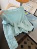 Suéter de Punto Exterior de Manga Larga Azul para Mujer, Talla Pequeña, Estilo Perezoso, Top de Punto de Punto de Alta Gama, Nuevo Estilo 2025