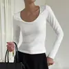 Camiseta corta de punto elegante para el otoño de 2026, estilo nuevo, transfronteriza europea y americana, para ir al trabajo, casual, cuello en U, corte ajustado