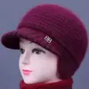 Gorro de invierno para mujer, mujer mayor, forrado de polar, cálido, gorro de lana tejido, gorro para mujer de mediana edad y mayor, gorro con orejeras de pico forrado de polar