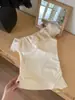 Camiseta Assimétrica com Renda Estilo Francês 2026 para Mulheres, Top Curto Slim Fit de Verão sem Ombro para Mulheres