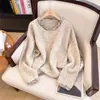 Suéter de punto con cuello redondo vintage para mujer, estilo coreano, etiqueta de corte boutique, top holgado de punto para primavera y otoño, estilo perezoso, con mangas largas