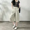 Pantalones Cropped de Pierna Ancha de Cintura Alta para Mujer, Estilo Nuevo de Verano 2026, Perezosos y Relajados, Adelgazantes, Casuales, Versátiles, Pantalones de Algodón Lavado