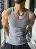 Produto popular de comércio exterior: Camiseta regata canelada de seda gelada masculina para o verão, alta elasticidade, corte justo, sem mangas, para esportes e academia masculina