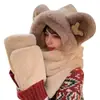 Gorro de Peluche, Bufanda, Guantes, Gorro con Forro de Felpa, Conjunto de Tres Piezas Engrosado, Orejas de Mickey, Calentador de Cuello, Todo en Uno, Lindo