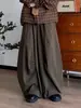 Pantalones casuales de hombre con textura plisada estilo retro japonés, nueva colección de otoño, de pierna ancha, corte recto holgado, color liso, hasta el suelo