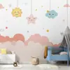 Papel de parede nuvem de estrelas 3D Fundo de parede mural decoração Sol quarto de criança rosa tecido de parede quarto de princesa quente tecido de parede