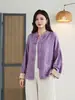 Nueva chaqueta de algodón y lino jacquard de otoño con botones, mangas murciélago, corte holgado, cuello alto, top cárdigan, venta al por mayor